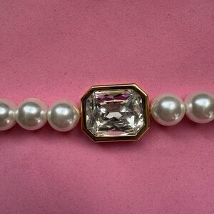 Ann Taylor Gold and Pearl Necklace with Crystal Accent